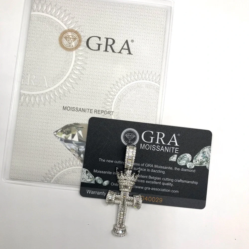 Men's 925 Sterling Silver Crown Cross Pendant 3.80CTW MOISSANITE